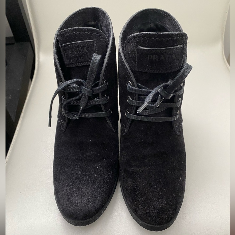 Prada 3 inches high wedge booties size 7